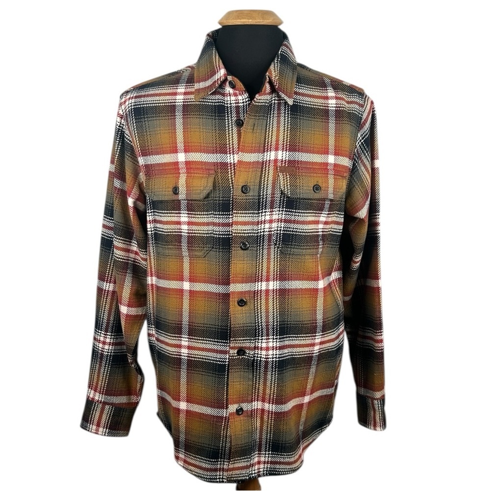 Orvis Men's Brown Black Plaid Rodeo Cowboy Western Fall Button Down Shirt Size S